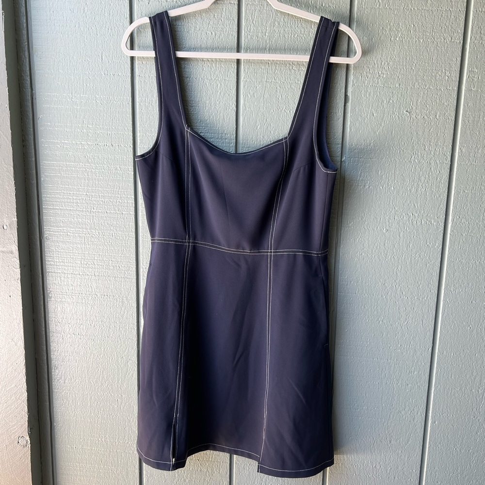 CAPULET Navy White Stitched Wedding Office Vacation Resort Sleeveless Dress